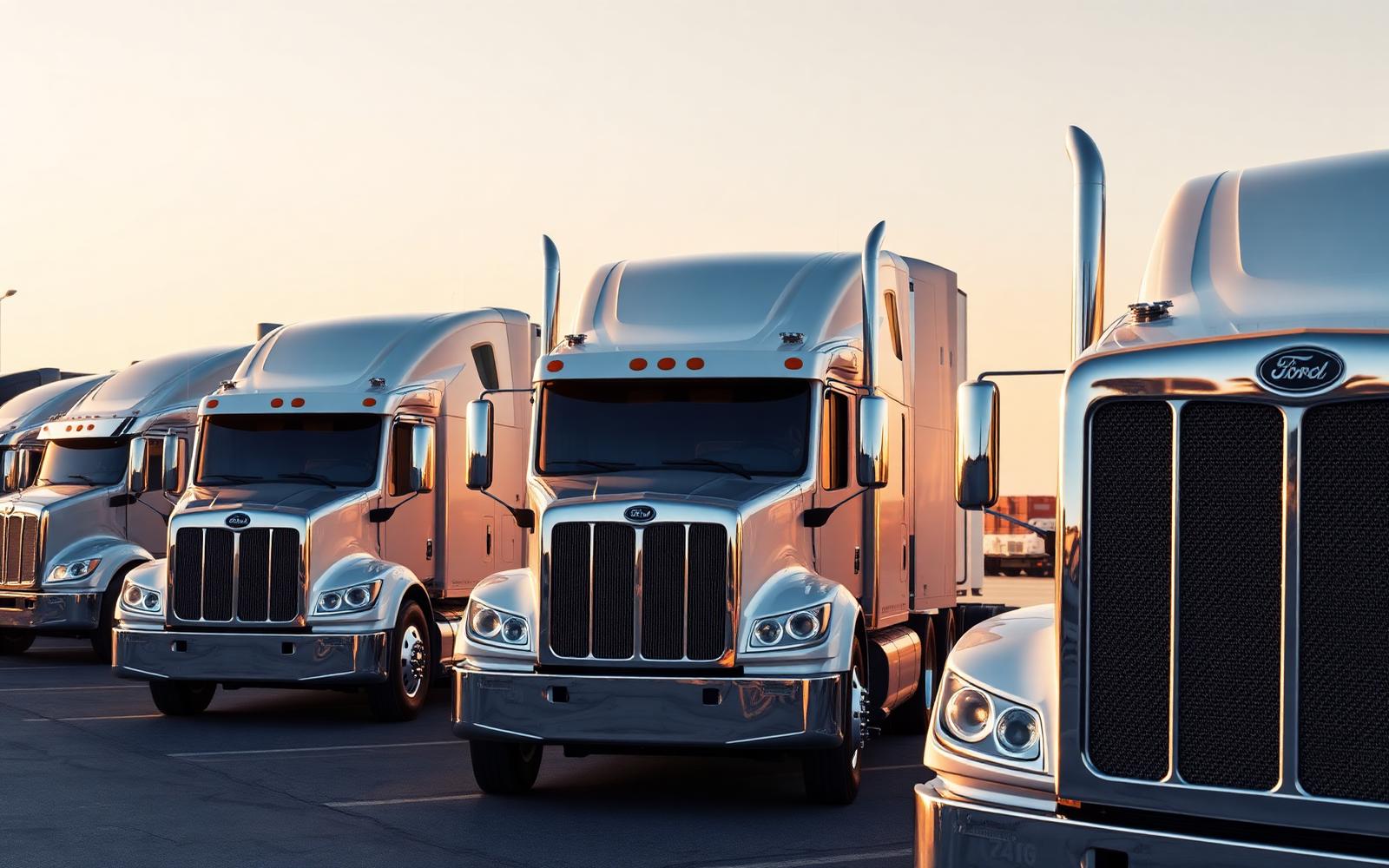 Row of commercial fleet trucks